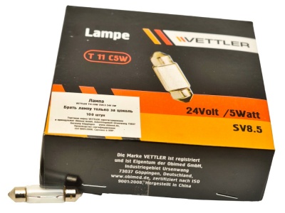 Лампа 24В пальчик C 5w L=36-38 мм