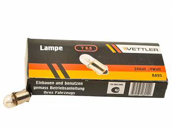 Лампа 24В 1 конт малая с цок белая (диам9) (T 4w)