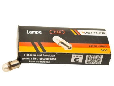 Лампа 24В 1 конт малая с цок белая (диам9) (T 4w)