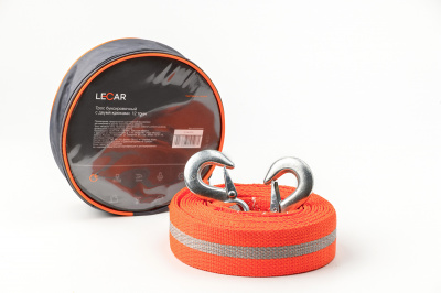 Трос буксир 12 т ЛЕНТА с 2 крюками 5 м "LECAR" фирм.упак LECAR